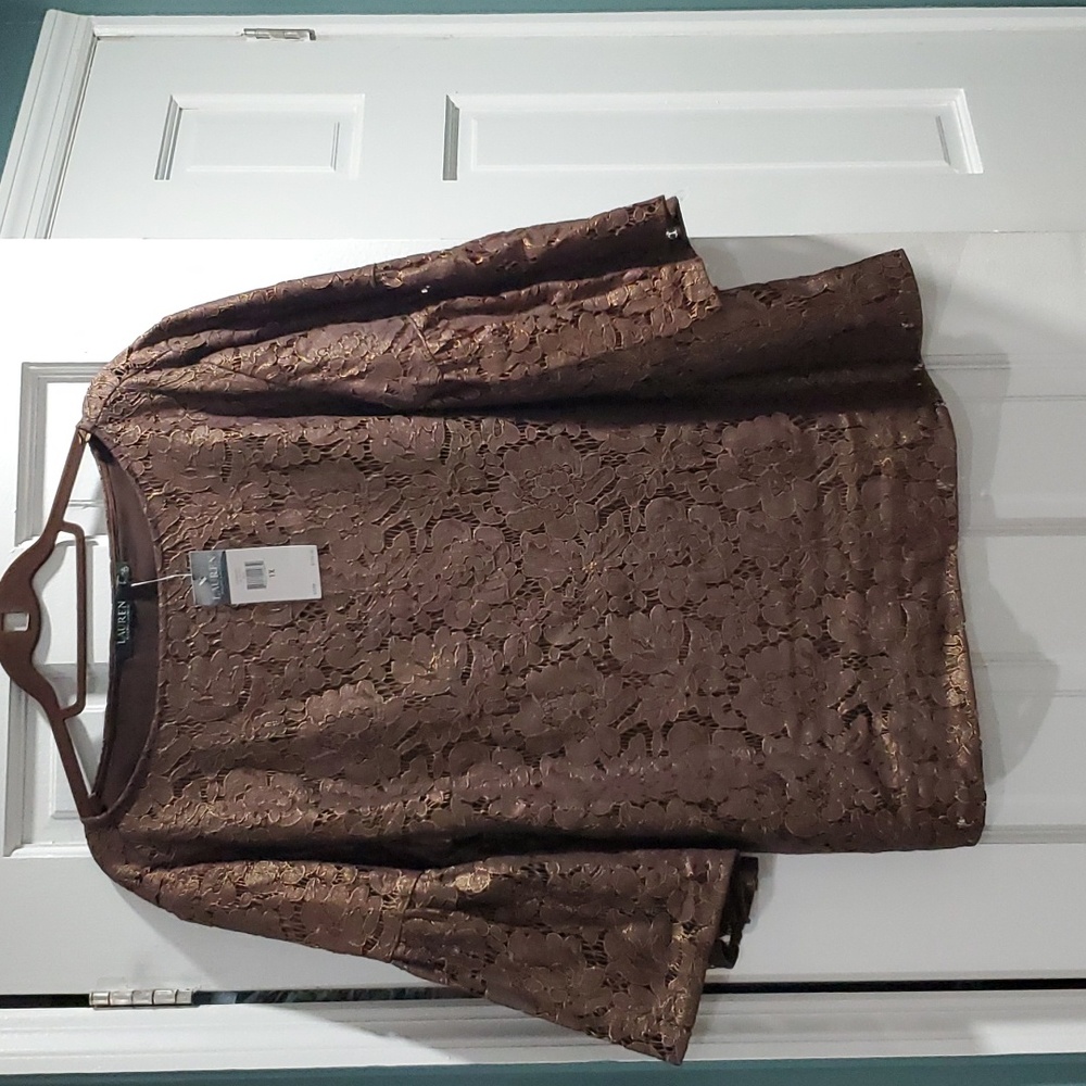 Lauren-Ralph Lauren 1X Brown pullover lace top